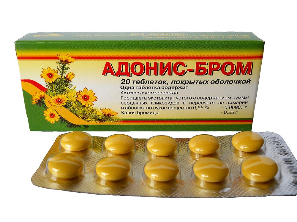 Бром для снижения. Препарат адонис бром седативное. Адонис весенний препараты. Таблетки адонис-бром таблетки. Лекарственные препараты из горицвета адонис.