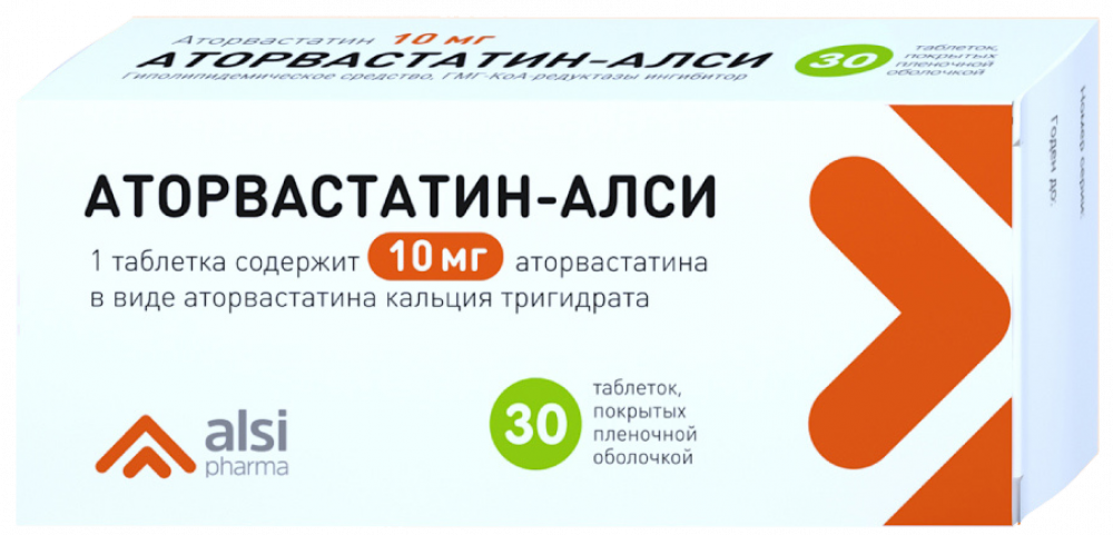 Аторвастатин-АЛСИ таблетки 10мг №30  в Щекино по цене от 119.5 рублей