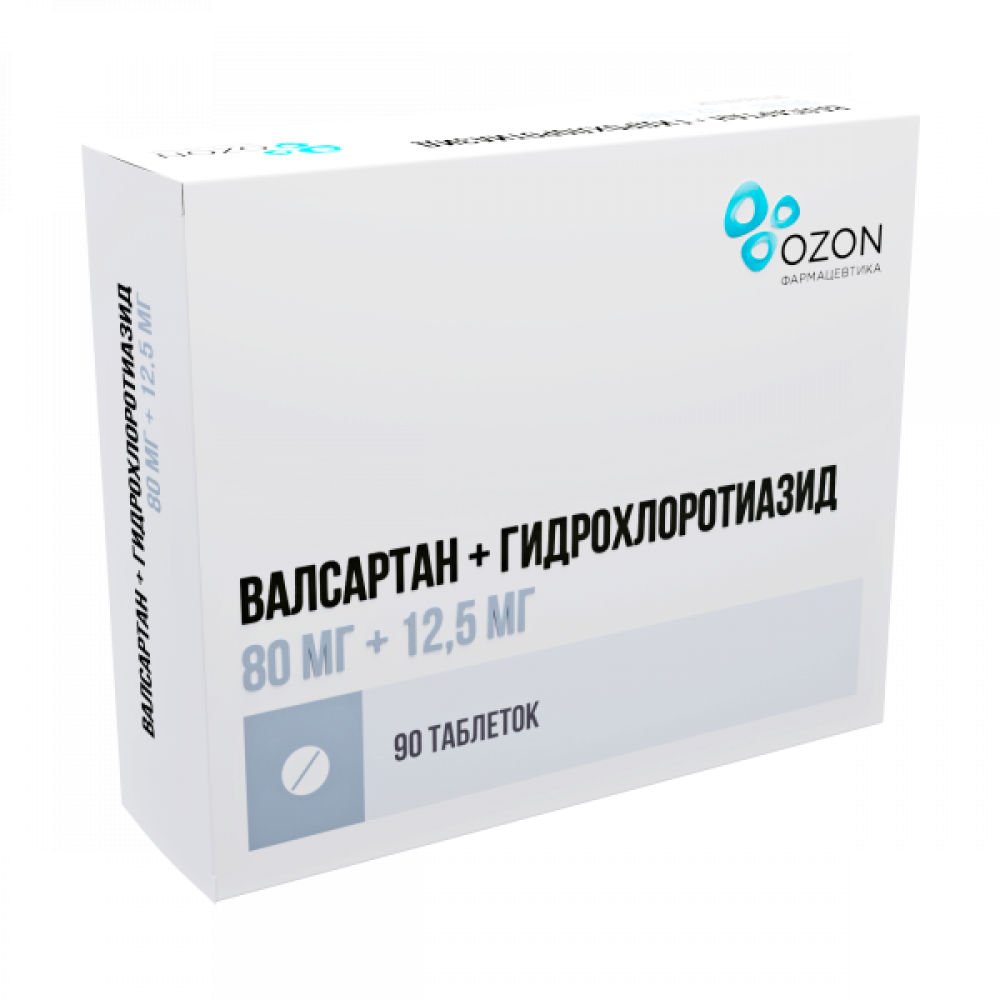 Валсартан+Гидрохлортиазид Озон таблетки покрытые оболочкой 80мг+12,5мг №90  купить в Москве по цене от 730 рублей