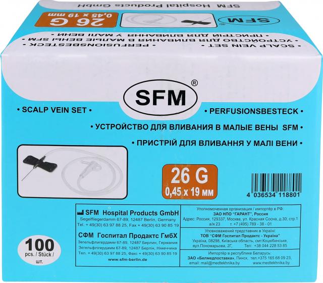 Изображение товара СФМ катетер д/малых вен игла-бабочка 26G (0,45х19мм) Изображение товара СФМ катетер д/малых вен игла-бабочка 26G (0,45х19мм)