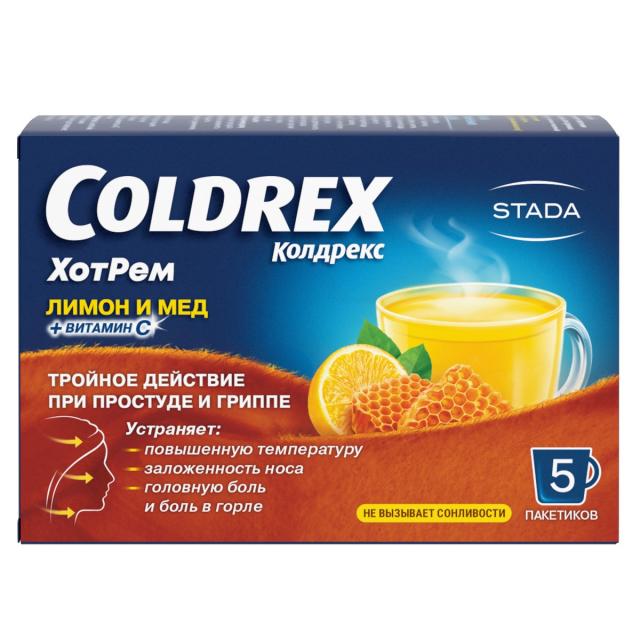 Изображение товара Колдрекс Хотрем Лимон/мед порошок №5 для быстрого снятия симптомов простуды