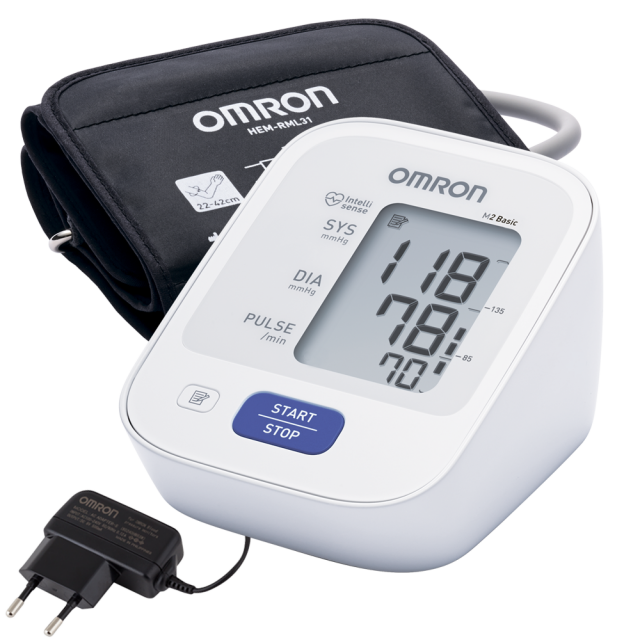 Изображение товара Автоматический тонометр Omron M2 Basic с адаптером Универсальная манжета
