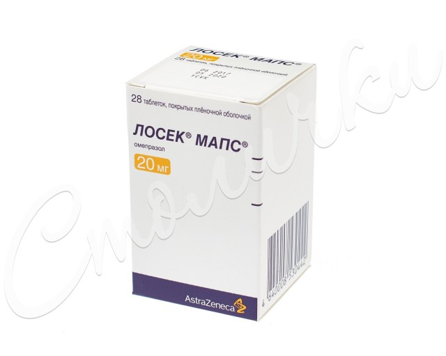 Лосек Мапс таблетки покрытые оболочкой 20мг №28 купить в Москве по цене от 416.5 рублей