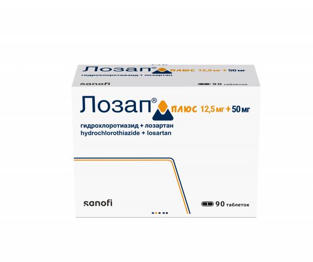Изображение товара Лозап плюс таблетки покрытые оболочкой 12,5мг+50мг №90 для снижения давления