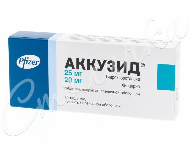 Аккузид таблетки покрытые оболочкой 20мг + 25мг №30 купить в Москве по цене от 0 рублей