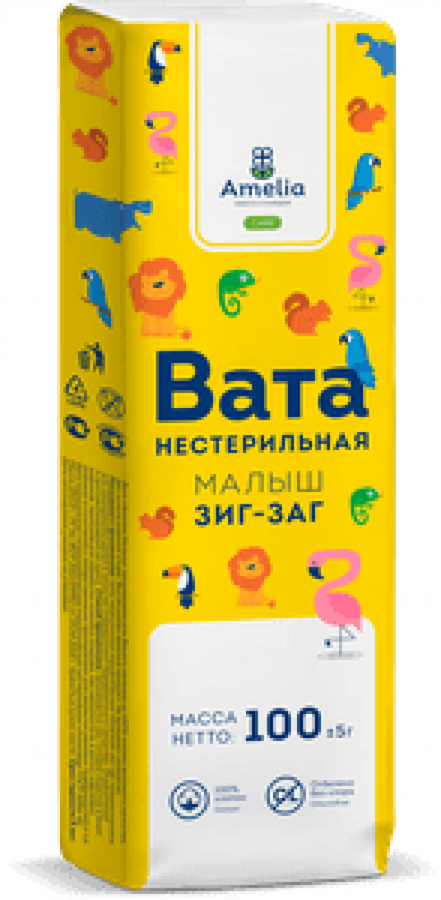 Изображение товара Вата хирург. нестерильная Малыш зиг-заг 100г Амелия