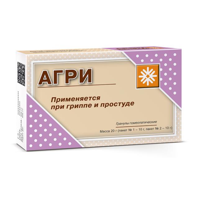 Изображение товара Агри (антигриппин гомеопатический) гранулы для взрослых 20г