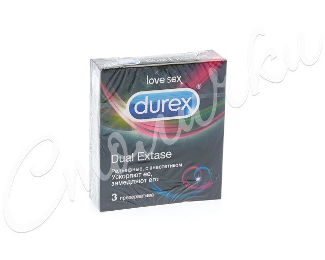 Дюрекс презервативы Dual Extase (анестетик бензокаин 5%) №3 купить в Москве по цене от 245 рублей