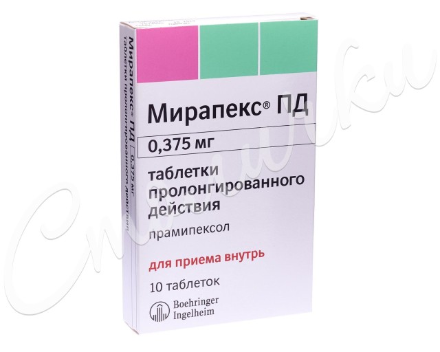 Мирапекс ПД таблетки пролонгированные 0,375мг №10 купить в Москве по цене от 125 рублей
