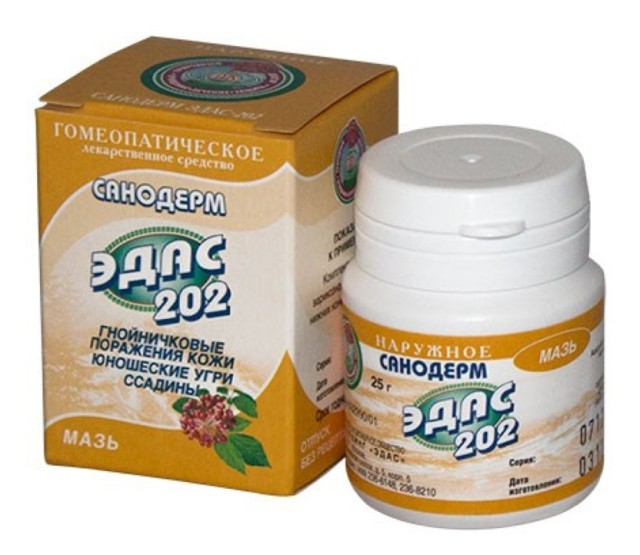 Изображение товара Мазь Гомеопатическая Санодерм Эдас-202 25 г для ссадин и угрей
