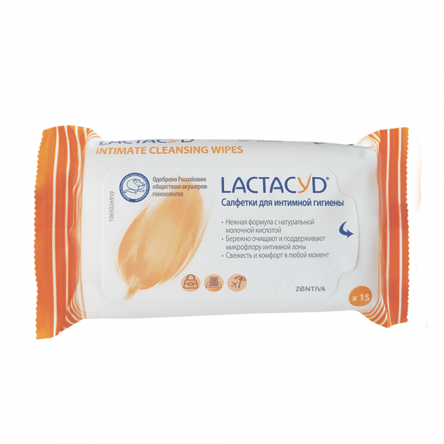 Изображение товара Лактацид салфетки для интимной гигиены №15 гипоаллергенные мягкие влажные салфетки