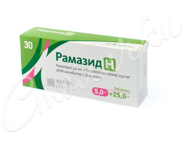 Рамазид Н таблетки 25мг+5мг №30  в Петушкам по цене от 447 рублей