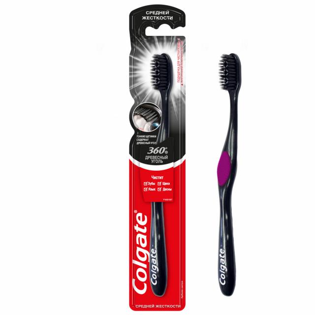 Изображение товара Колгейт зубная щетка 360 Суперчистота древесн.уголь средняя