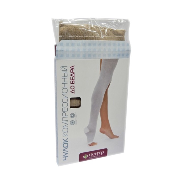 Изображение товара Компрессионный чулок до бедра уровень 2 бежевый натуральный хлопок