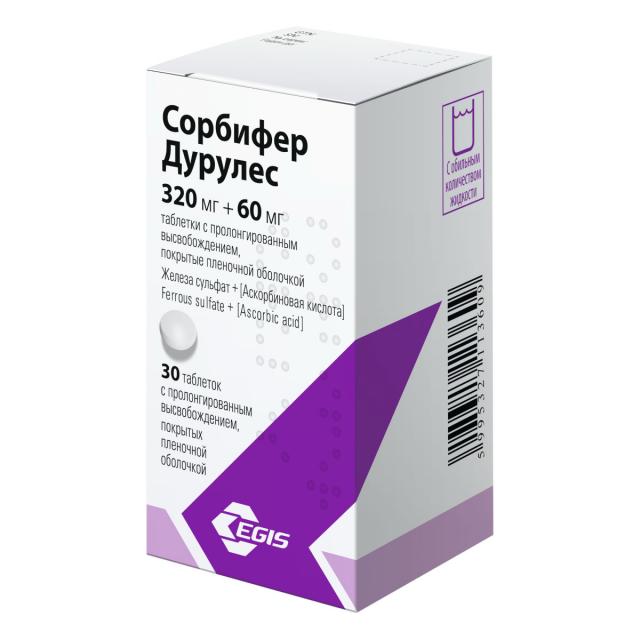 Изображение товара Сорбифер дурулес таблетки покрытые оболочкой 320 мг + 60 мг 30 шт