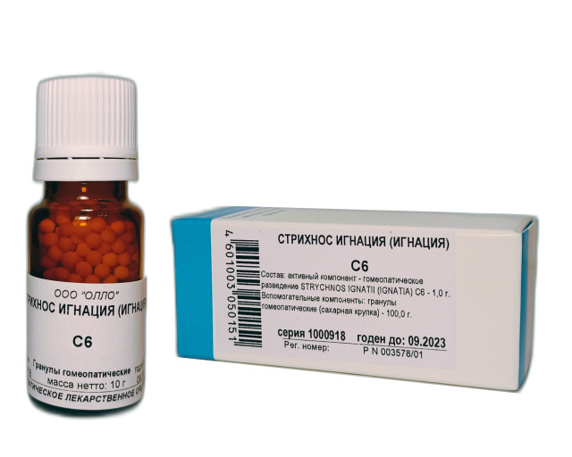 Изображение товара Гомеопатические гранулы Игнация С-6 10 г для лечения нервных и глазных заболеваний