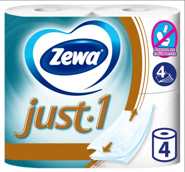Изображение товара Зева Джаст 1 туалетная бумага 4 слоя 4 рулона без аромата
