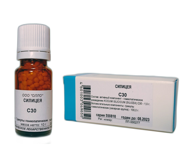 Изображение товара Гомеопатические гранулы Силицея С-30 для лечения воспалений и нервных заболеваний 10 г