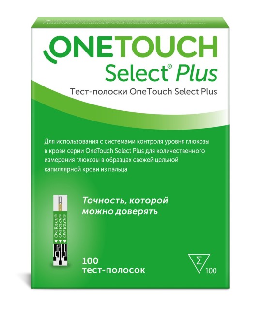 Изображение товара УанТач Селект Плюс тест-полоски для глюкометра №100