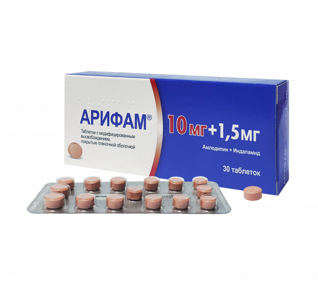 Изображение товара Арифам таблетки с модифицированным высвобождением 10мг + 1,5мг 30 шт для гипертензии