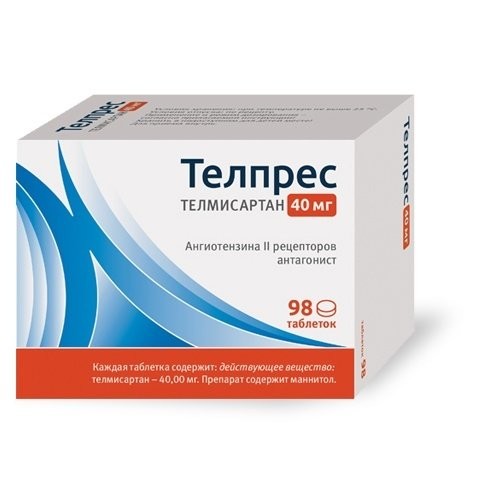 Изображение товара Телпрес таблетки 40 мг №98 для снижения артериального давления и профилактики сердечно-сосудистых з
