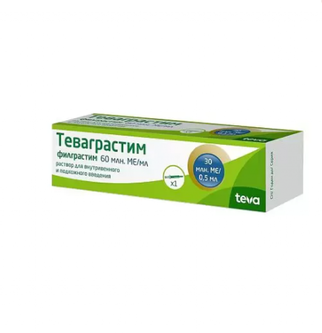 Изображение товара Теваграстим раствор внутривенно и подкожно 60млн МЕ/мл 0,5мл №1