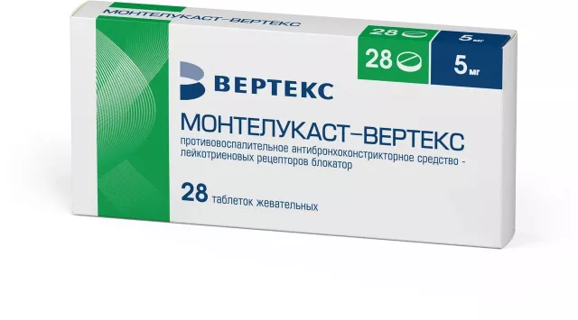 Изображение товара Монтелукаст Вертекс 5 мг жевательные таблетки 28 шт для детей от 6 лет