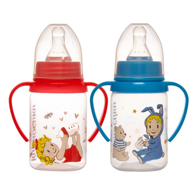 Изображение товара Курносики бутылочка с ручками 125мл+соска силикон 11109