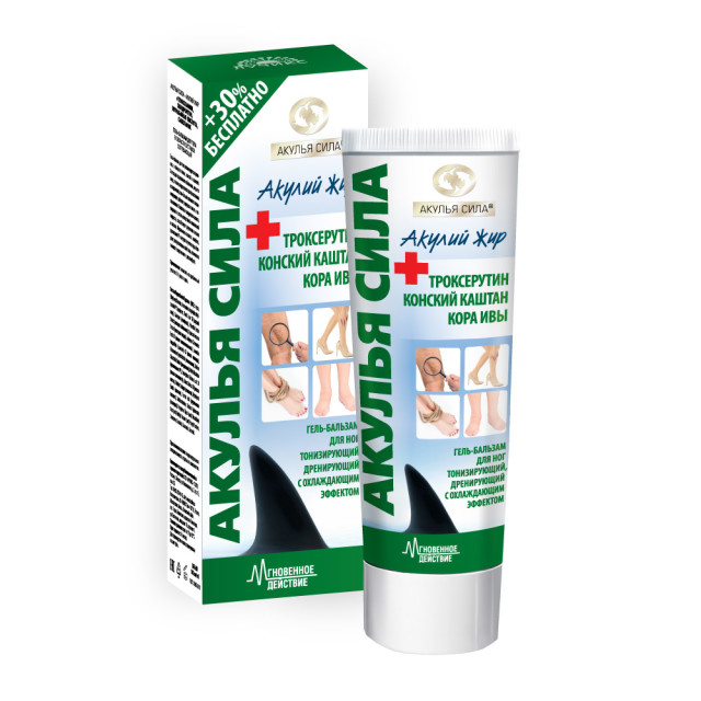 Изображение товара Акулий жир гель-бальзам для ног троксерутин/конский каштан/кора ивы 100мл