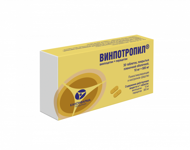 Изображение товара Винпотропил таблетки покрытые оболочкой 10мг+800мг №30 для улучшения мозгового кровообращения