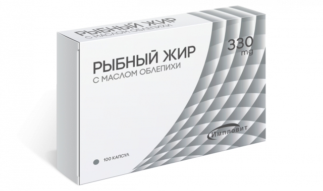 Изображение товара Биодобавка Рыбный жир Облепиха капсулы 330мг №100 Импловит