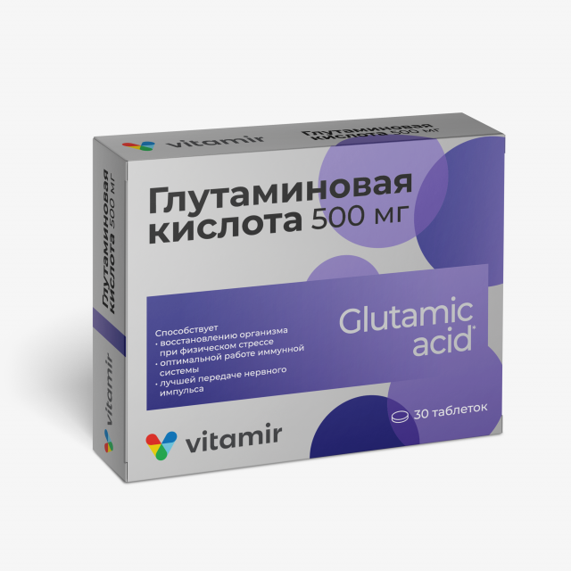Изображение товара Глутаминовая кислота Витамир таблетки 500 мг 30 шт для метаболизма и энергетики