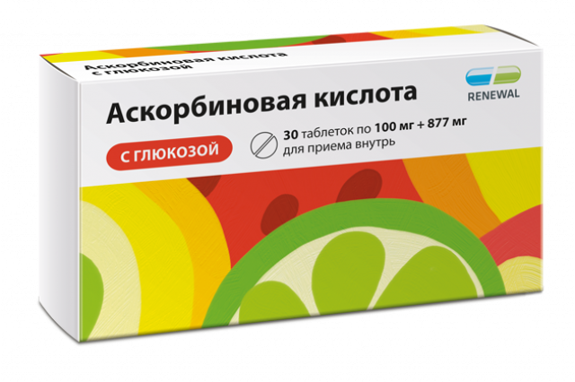 Изображение товара Аскорбиновая к-та с глюкозой Реневал таблетки 100мг №30
