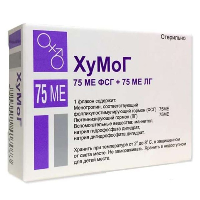 Изображение товара ХуМоГ лиофилизат для инъекций 75МЕ ФСГ+75МЕ ЛГ / 150МЕ ЛГ+150МЕ ФСГ, для репродуктивных целей