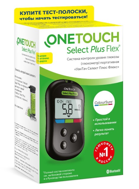 Изображение товара Глюкометр OneTouch Select Plus Flex с автоматической передачей данных и крупным экраном
