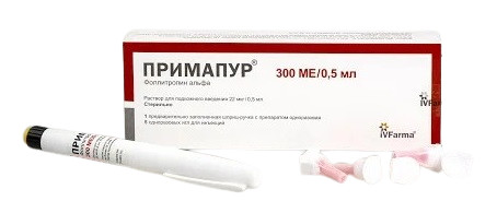 Изображение товара Примапур раствор для подкожного введения 22мкг/0,5мл картридж 0,5мл шприц-ручка №5