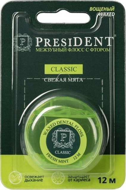 Изображение товара Зубная нить Президент Классик мята 12м для ежедневной гигиены полости рта