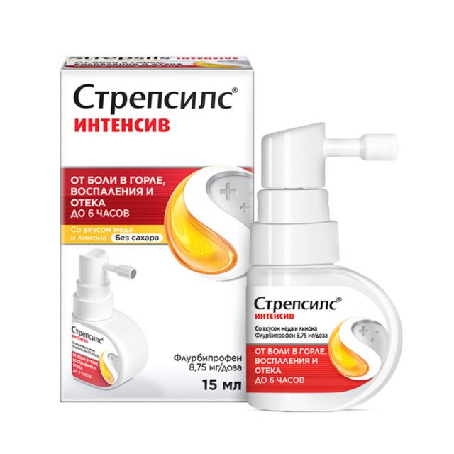 Изображение товара Стрепсилс Интенсив спрей 8,75мг/доза мед/лимон 15мл