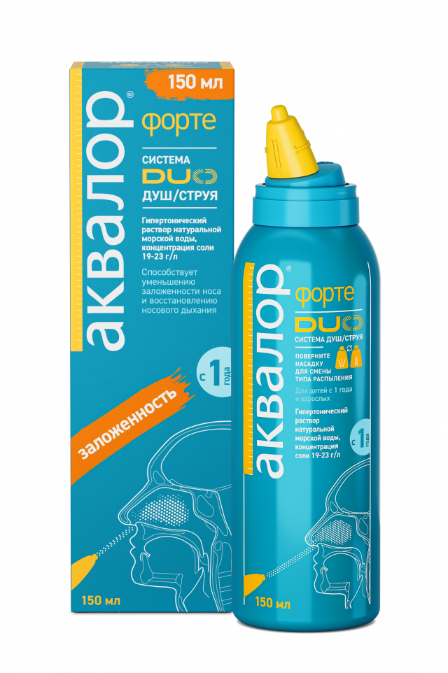 Изображение товара Аквалор Форте Дуо спрей назальный 150 мл, для взрослых и детей