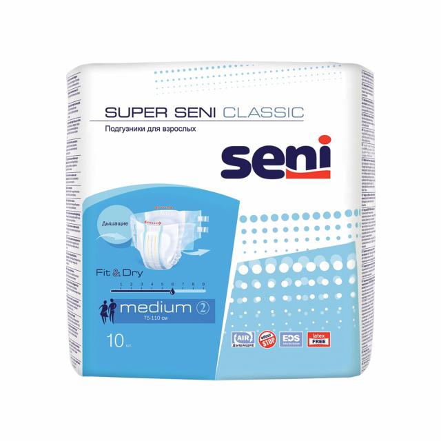 Изображение товара Сени Супер Классик подгузники для взрослых M №10 паропроницаемые
