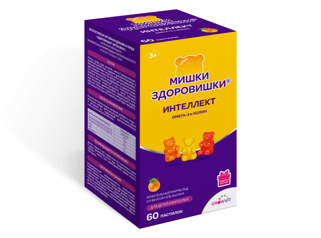 Изображение товара Здоровишки Интеллект Омега-3 мармеладные пастилки жевательные №60 Гроувит