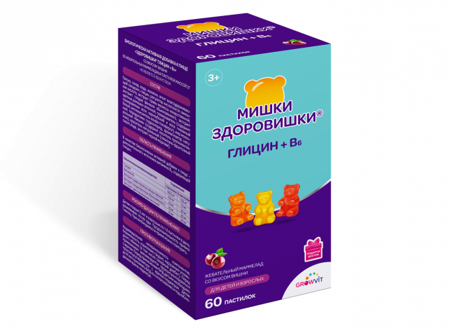 Изображение товара Здоровишки Глицин + В6 мармеладные пастилки 60 шт поддержка нервной системы