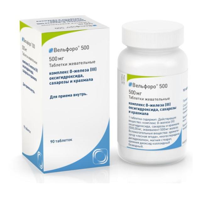 Изображение товара Вельфоро 500 таблетки жевательные 500мг для снижения фосфора у пациентов на диализе