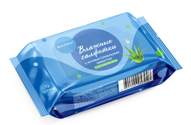 Изображение товара Влажные салфетки Бьютека антибактериальные с алоэ 72 шт