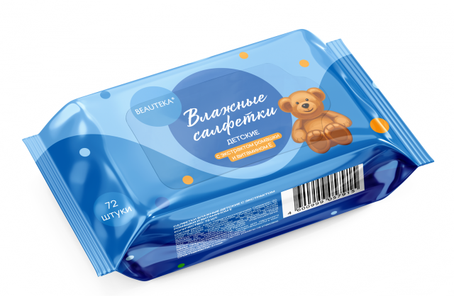 Изображение товара Бьютека влажные салфетки для детей ромашка и витамин Е 72 шт