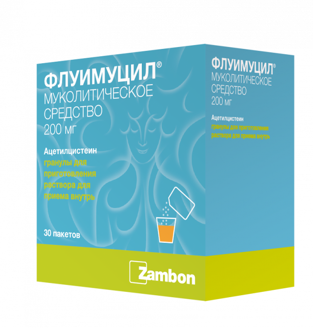 Изображение товара Флуимуцил гранулы для приготовления раствора 200мг №30