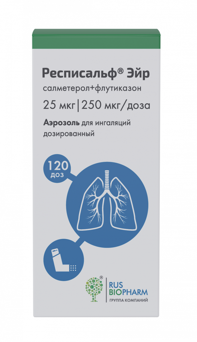 Изображение товара Респисальф Эйр аэрозоль для ингаляций 25мкг+250мкг/доза 120доз