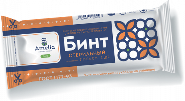 Изображение товара Бинт марлевый стерильный 7м х 14см Амелия медицинский