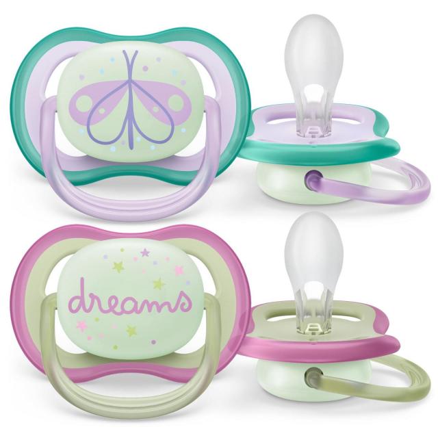 Изображение товара Авент пустышка Ультра Эйр ночная с футляром 0-6мес. №2 SCF376/19