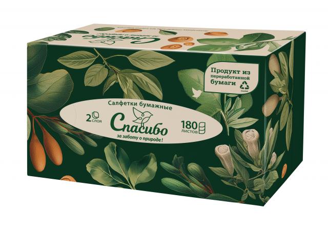 Изображение товара Бумажные салфетки Спасибо за заботу о природе 180 листов V-сложение экологичные